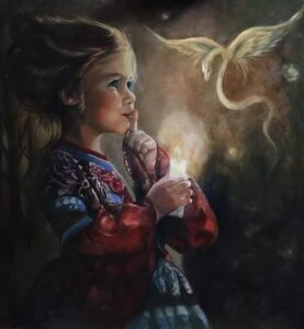 Oil Painting art child secrets by Loretta Thomason