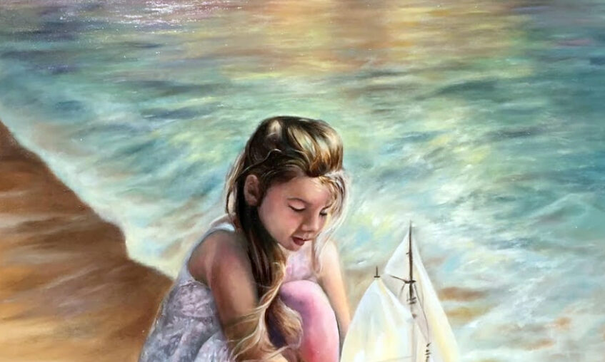 Oil painting of Child by the Sea by Loretta Thomason