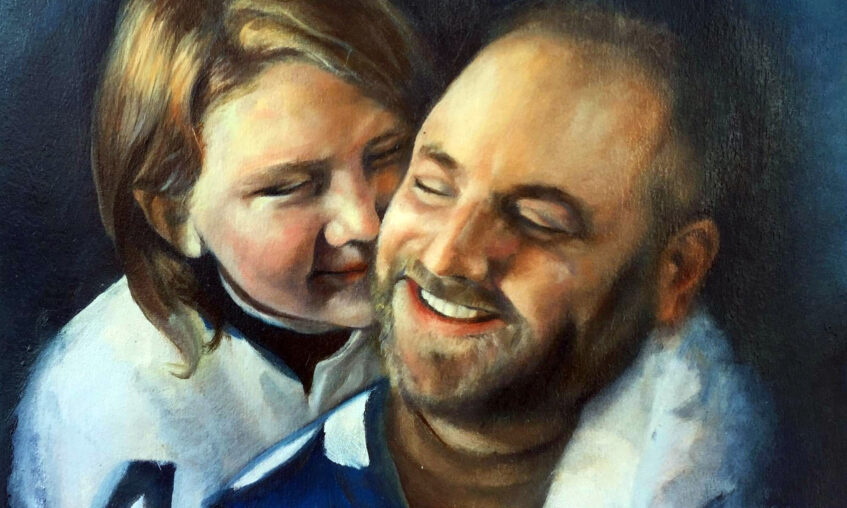 Traditional oil painting father daughter by Loretta Thomason